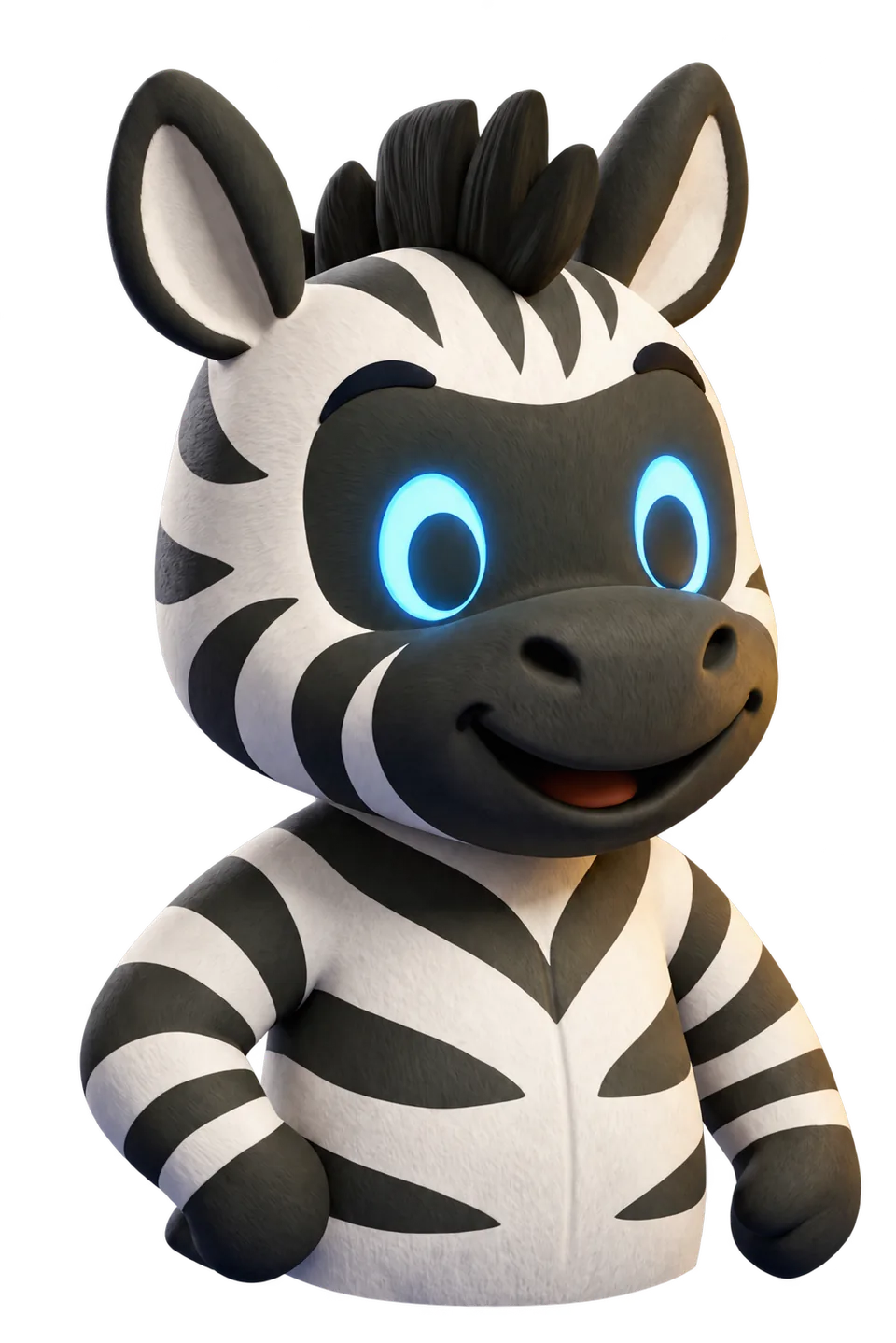 Reddy, mascote da RZTalk, uma zebra sorridente com olhos azuis